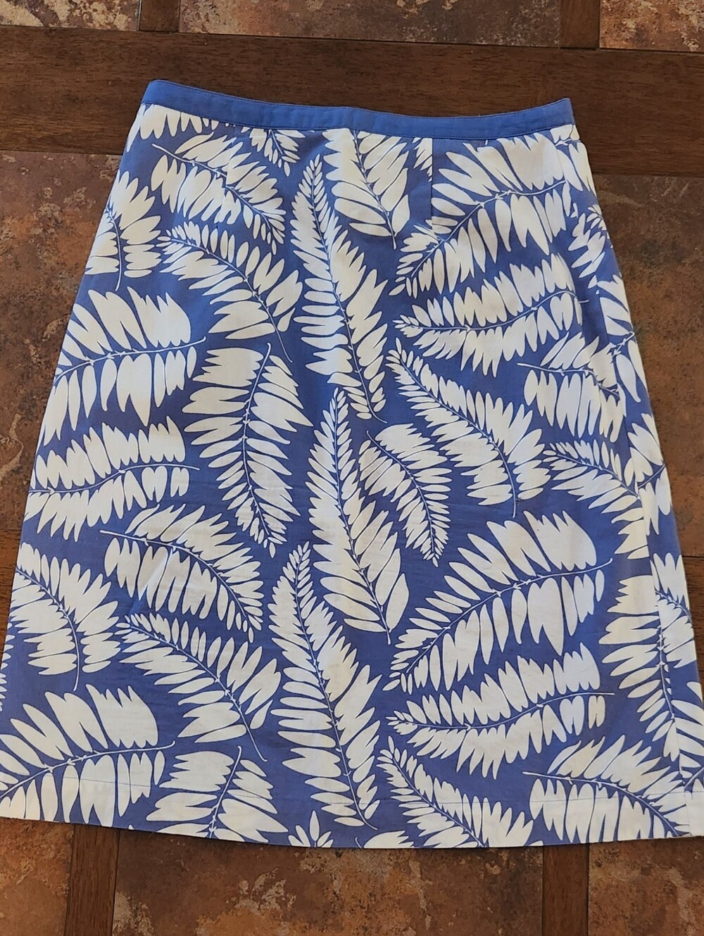 Boden Blue/White Leaf Pattern Cotton A-Line Skirt - Size 2R